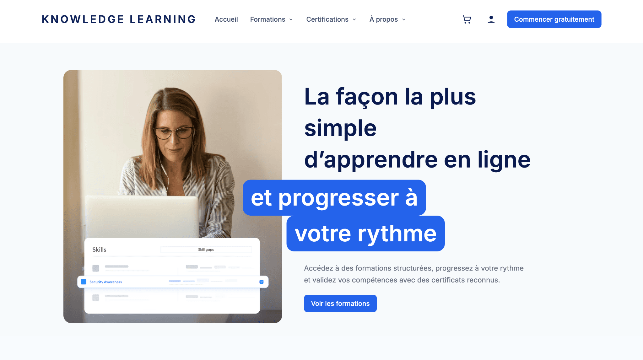 Knowledge Learning course catalogue with course categories and cards